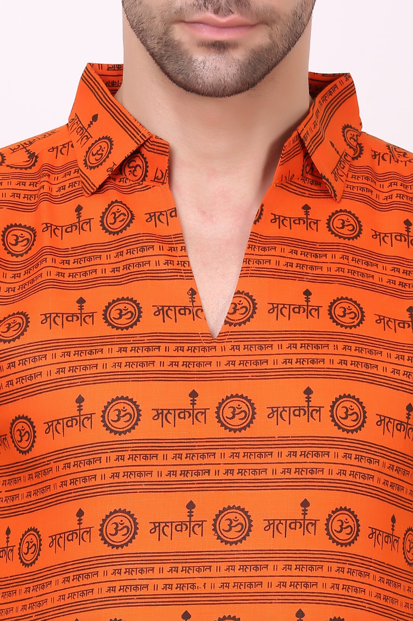 AXOLOTL Premium Lord Mahakaal Religious Print Cotton Blend Men Short Kurta