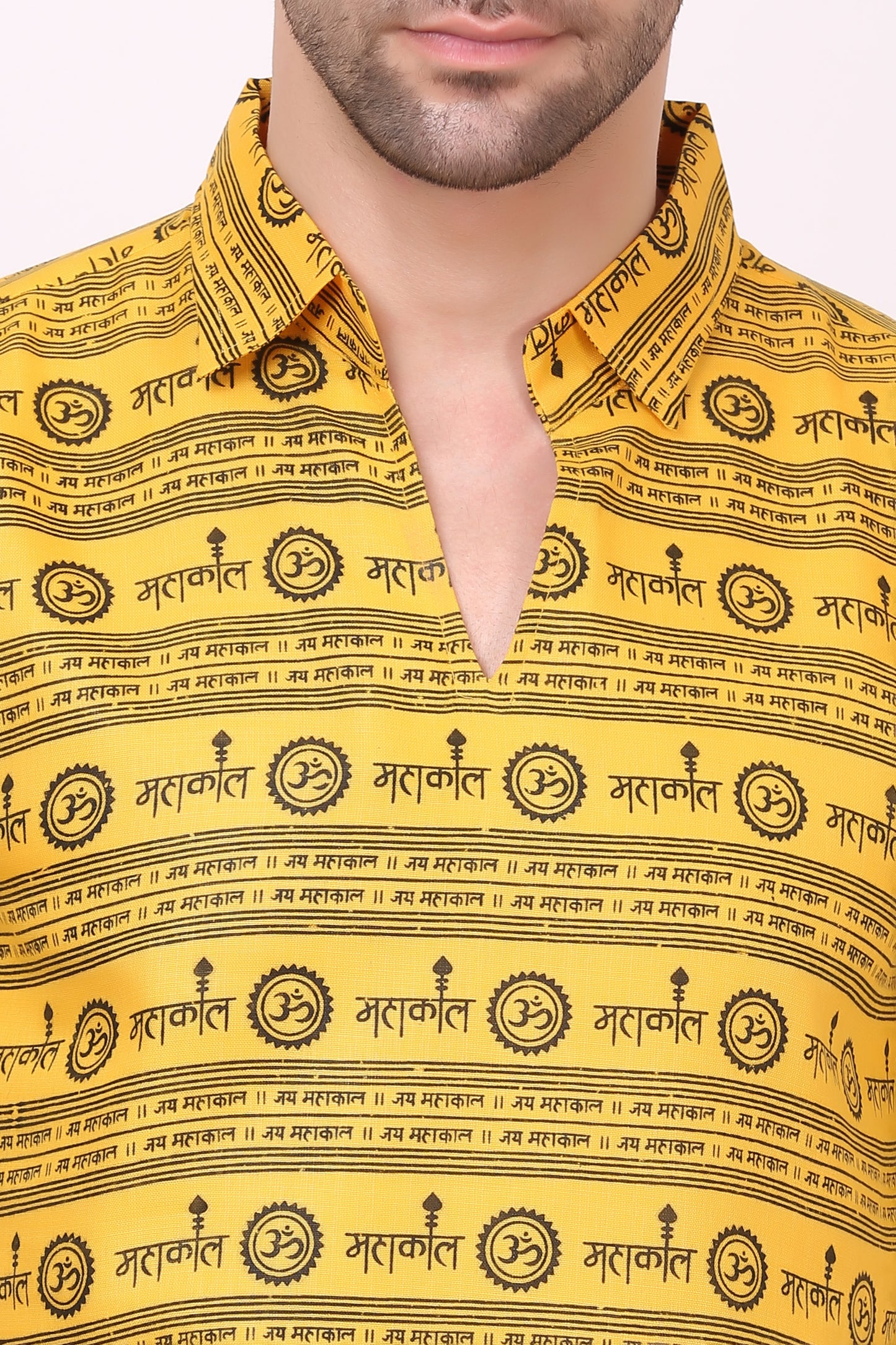 AXOLOTL Premium Lord Mahakaal Religious Print Cotton Blend Men Short Kurta