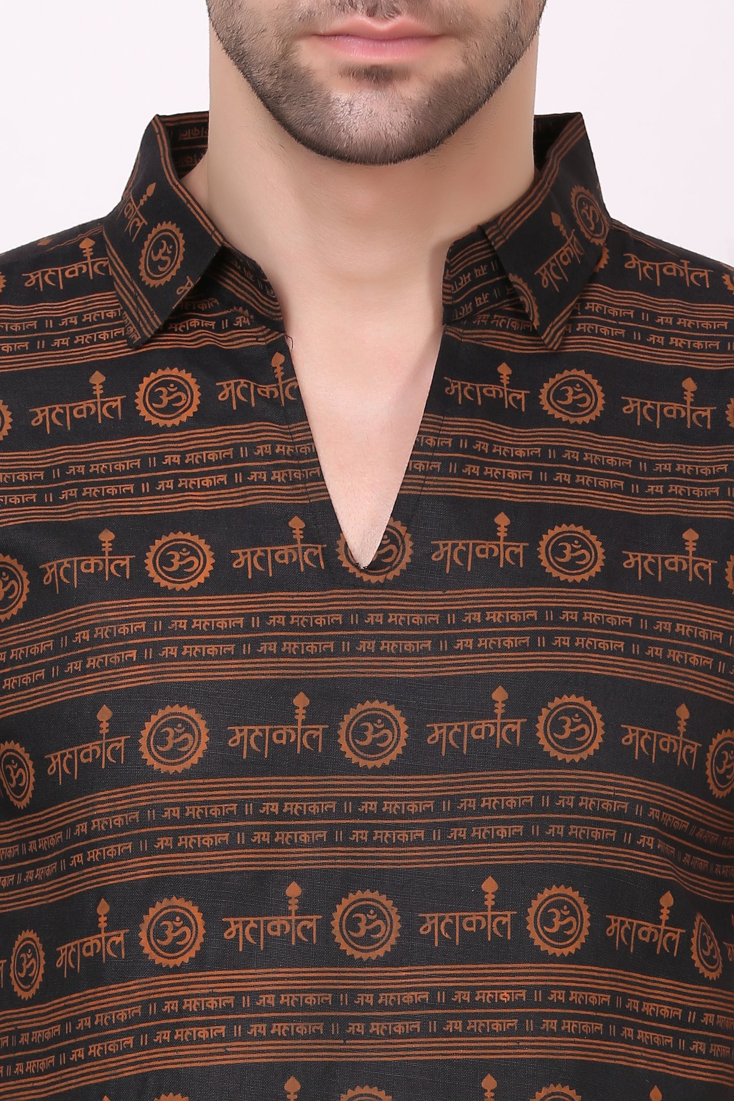 AXOLOTL Premium Lord Mahakaal Religious Print Cotton Blend Men Short Kurta