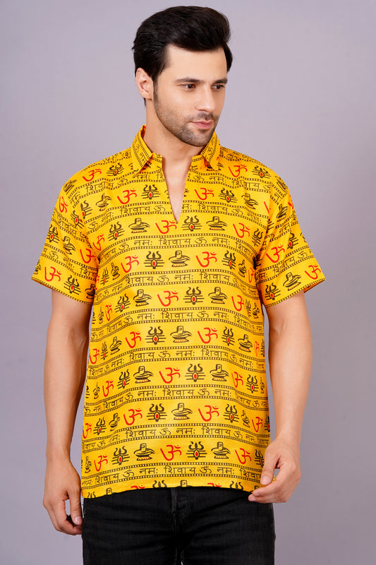 AXOLOTL Premium OmMantra Religious Print Cotton Blend Men Short Kurta