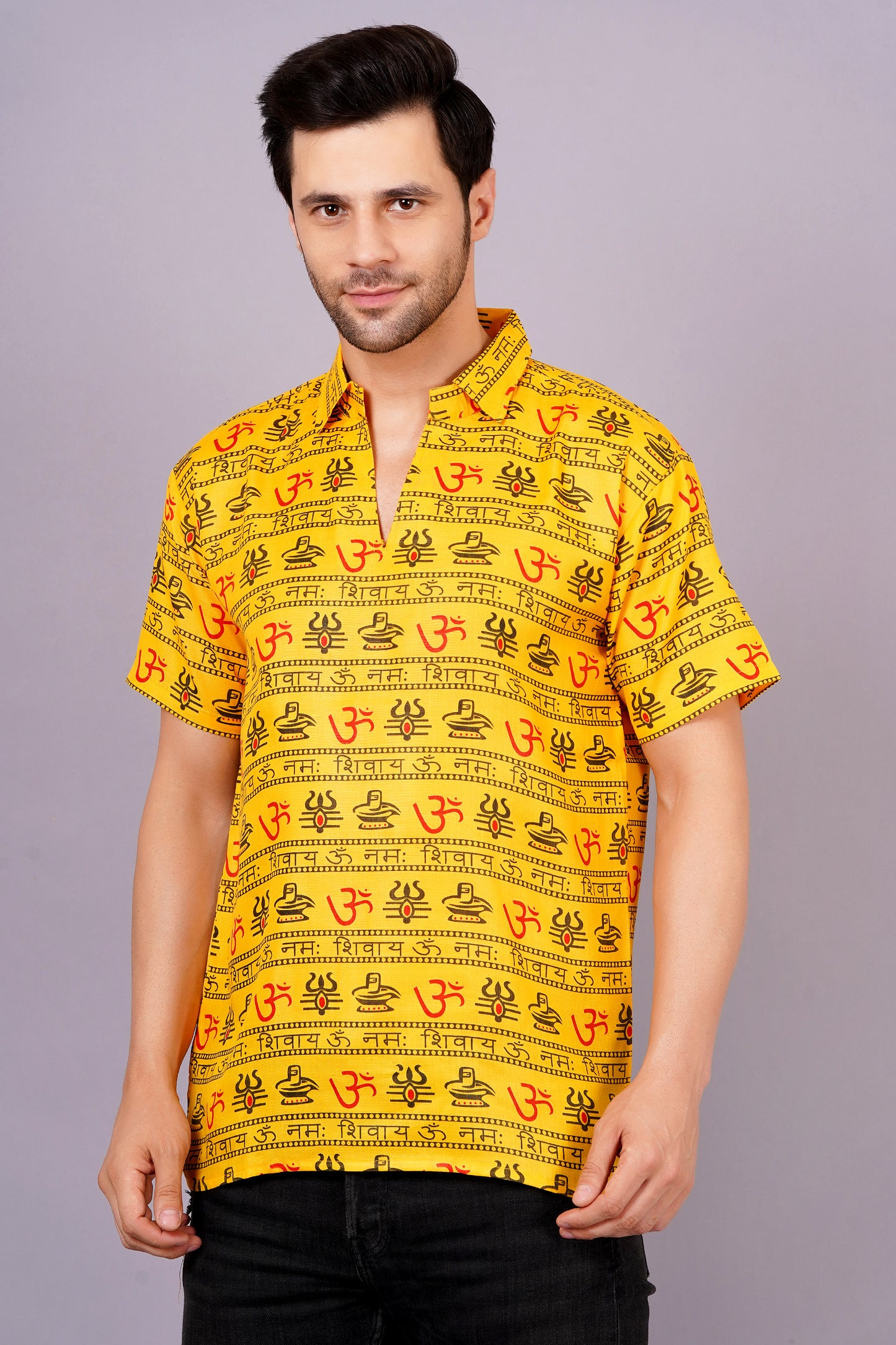 AXOLOTL Premium OmMantra Religious Print Cotton Blend Men Short Kurta