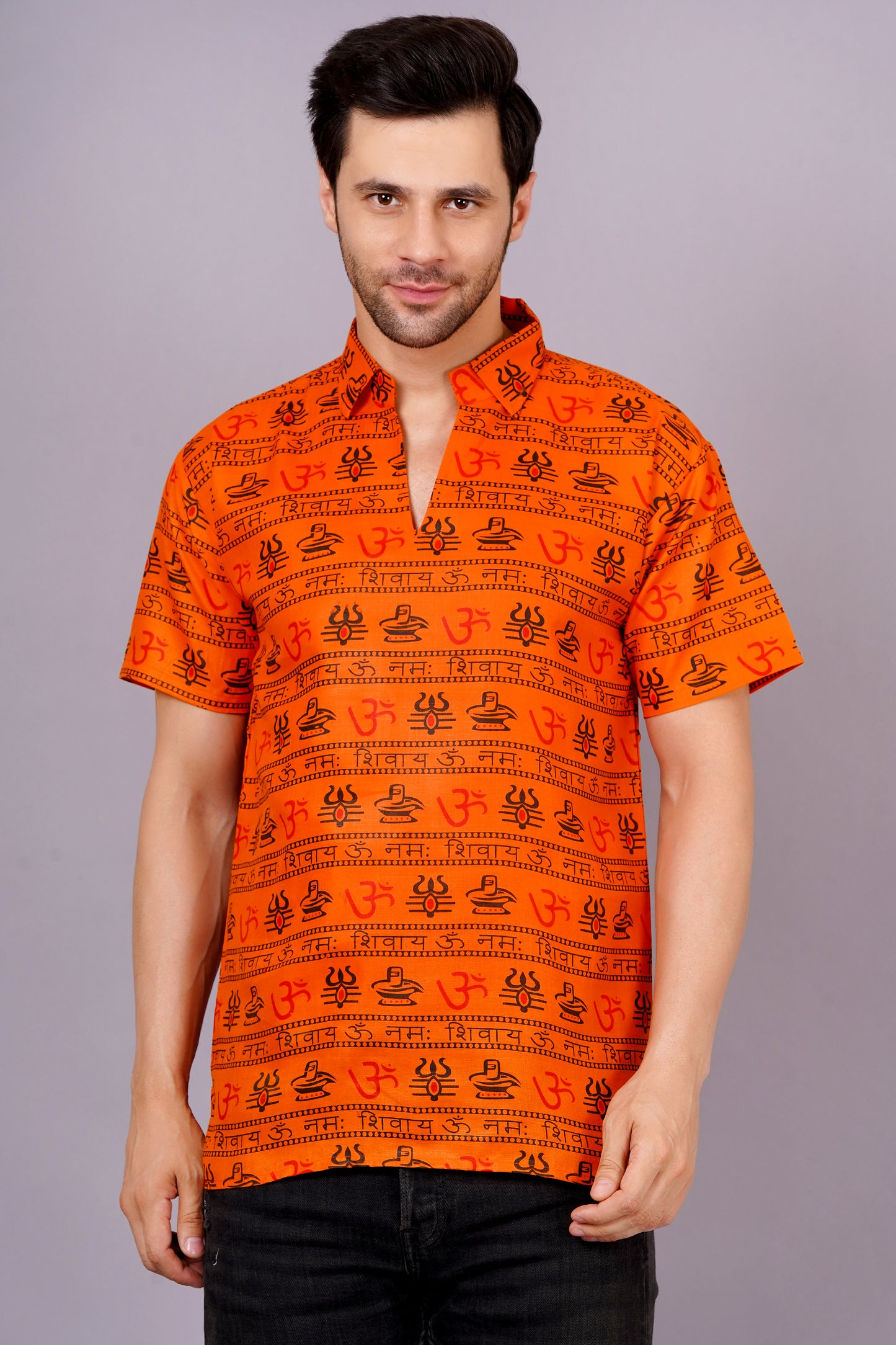 AXOLOTL Premium OmMantra Religious Print Cotton Blend Men Short Kurta