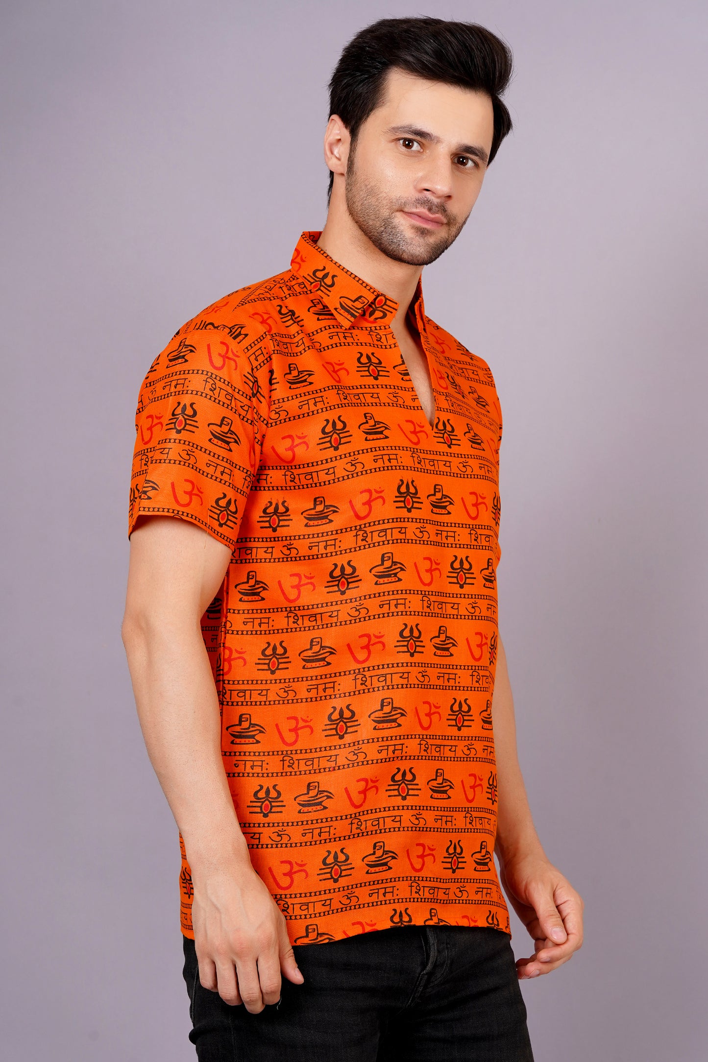 AXOLOTL Premium OmMantra Religious Print Cotton Blend Men Short Kurta