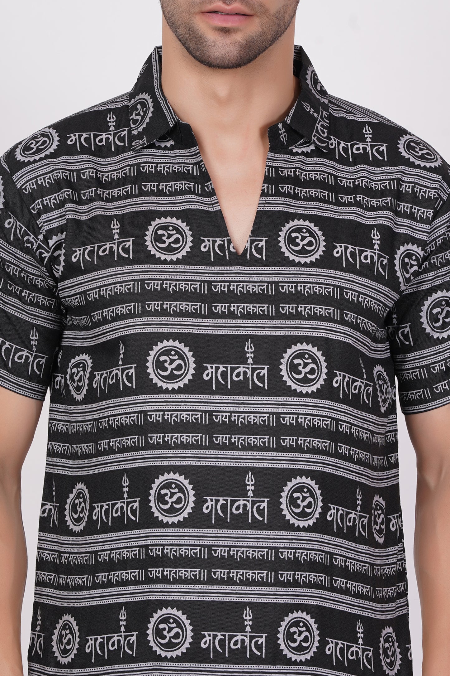 AXOLOTL Premium Lord Mahakaal Religious Print Cotton Blend Men Short Kurta