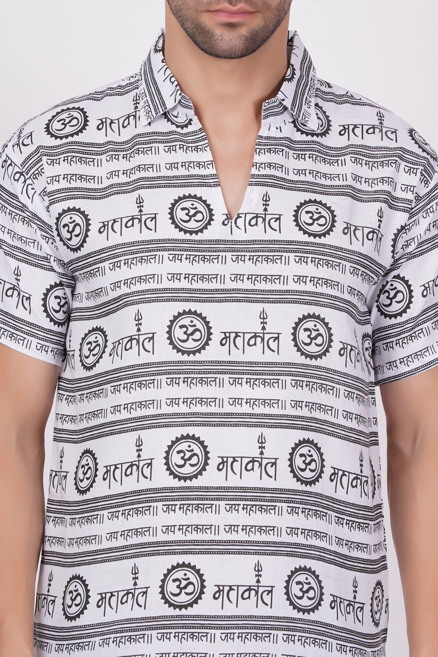 AXOLOTL Premium Lord Mahakaal Religious Print Cotton Blend Men Short Kurta