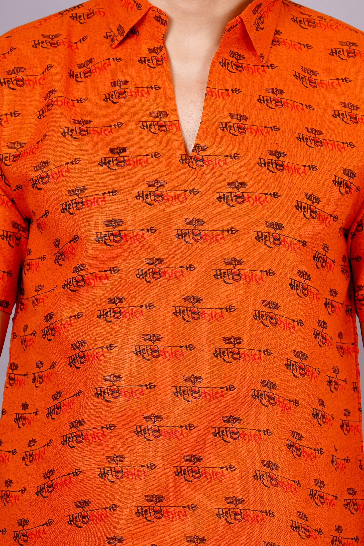 AXOLOTL Premium Lord Mahakaal Printed Cotton Blend Men Short Kurta