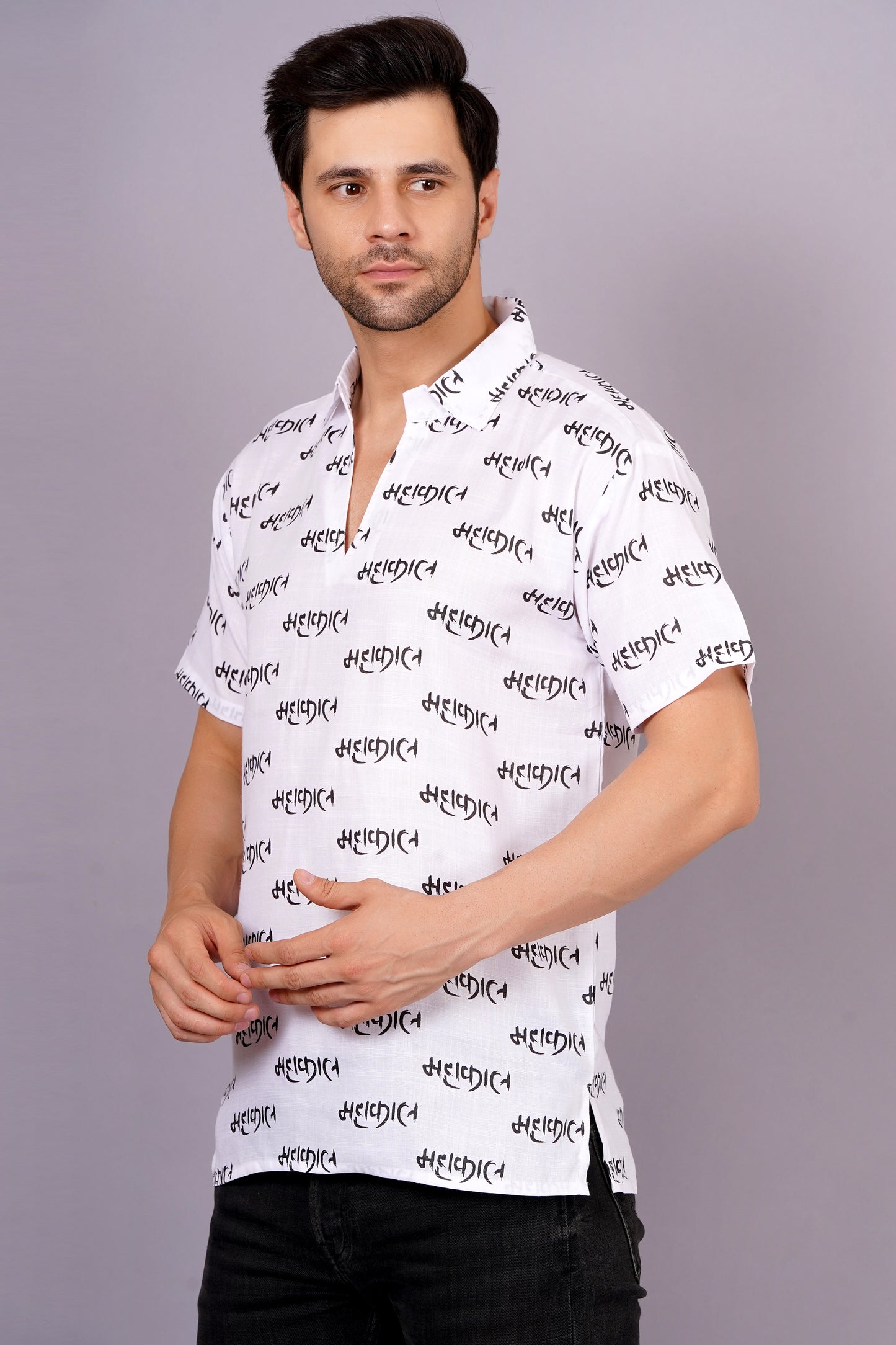 AXOLOTL Premium Lord Mahakaal Printed Cotton Blend Men Short Kurta