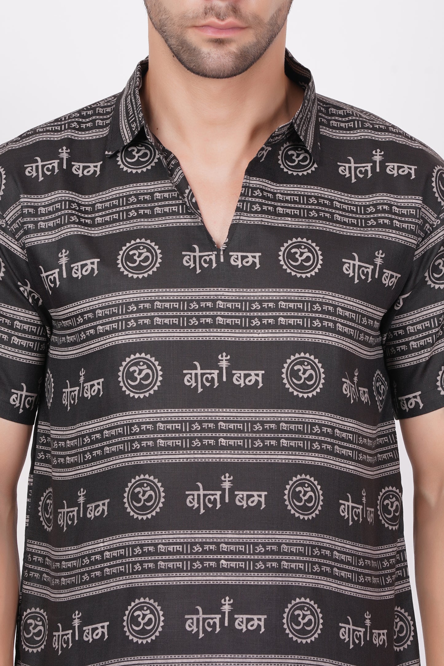 AXOLOTL Premium Lord Mhakaal Bol Bam Religious Print Cotton Blend Men Short Kurta