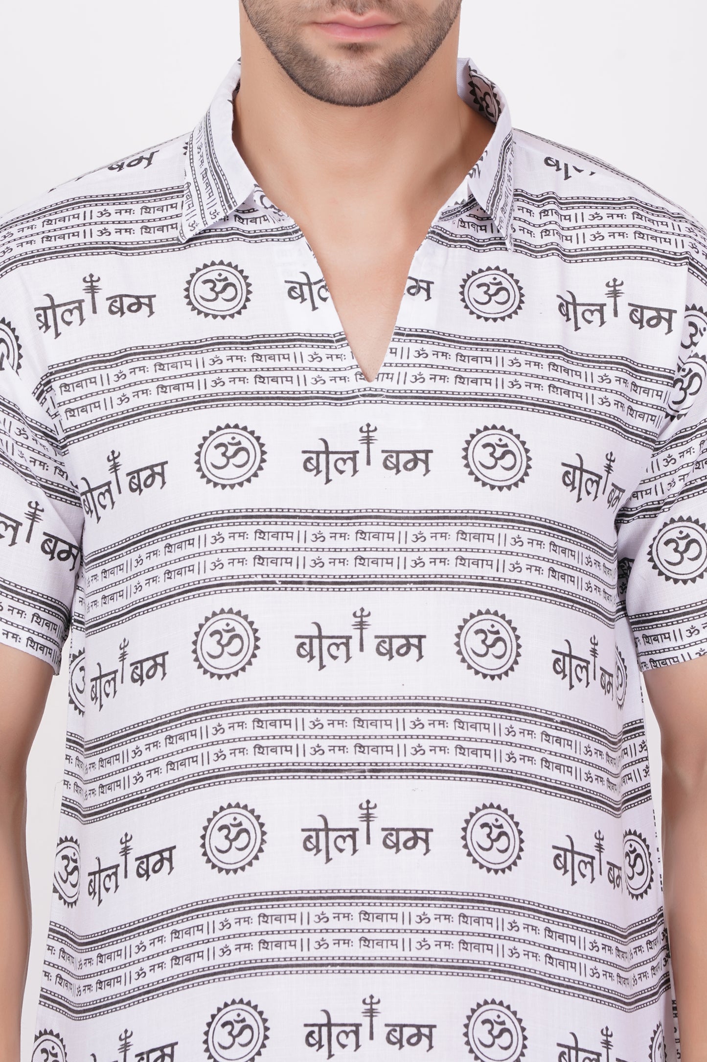 AXOLOTL Premium Lord Mhakaal Bol Bam Religious Print Cotton Blend Men Short Kurta