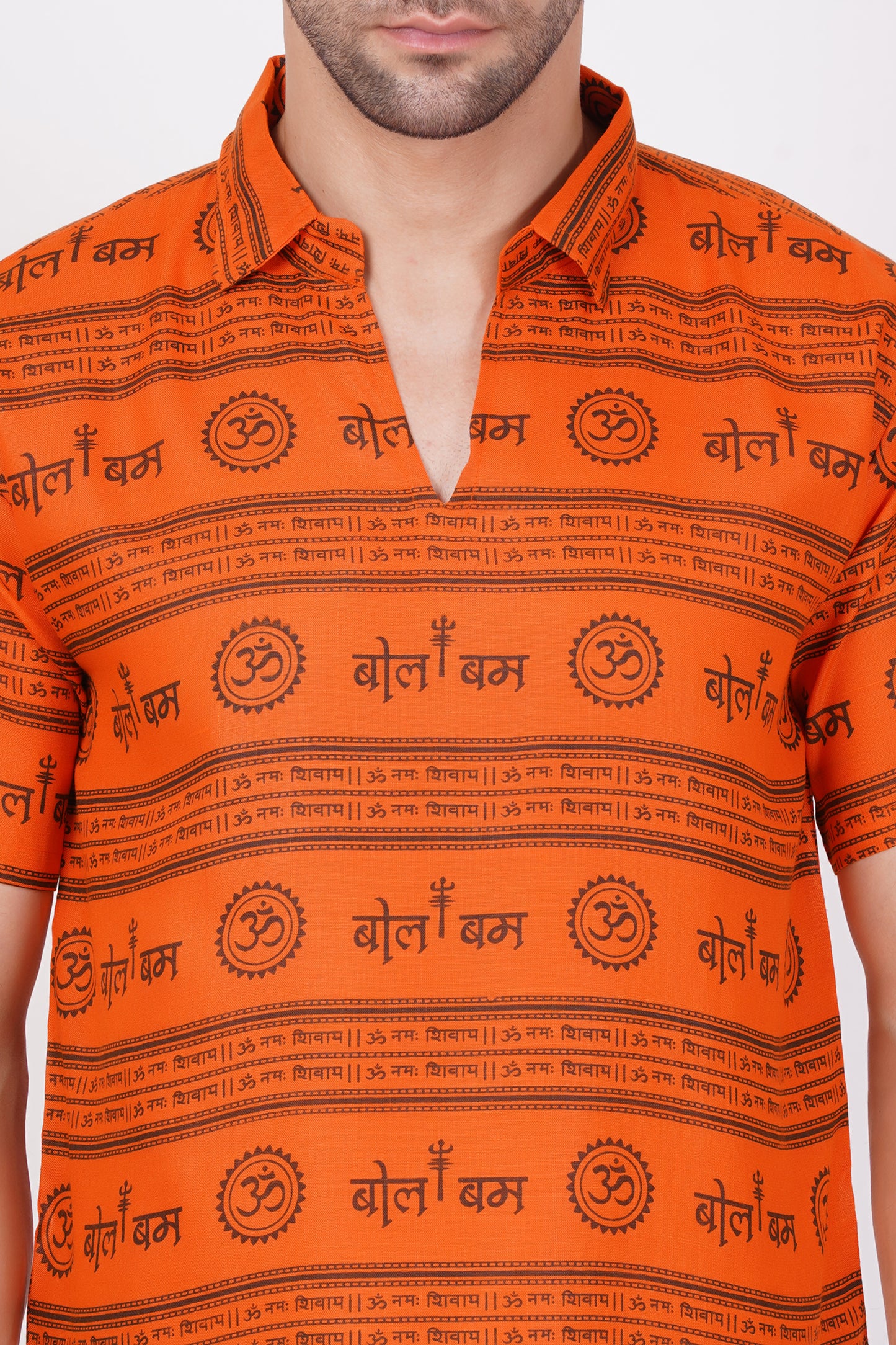 AXOLOTL Premium Lord Mhakaal Bol Bam Religious Print Cotton Blend Men Short Kurta