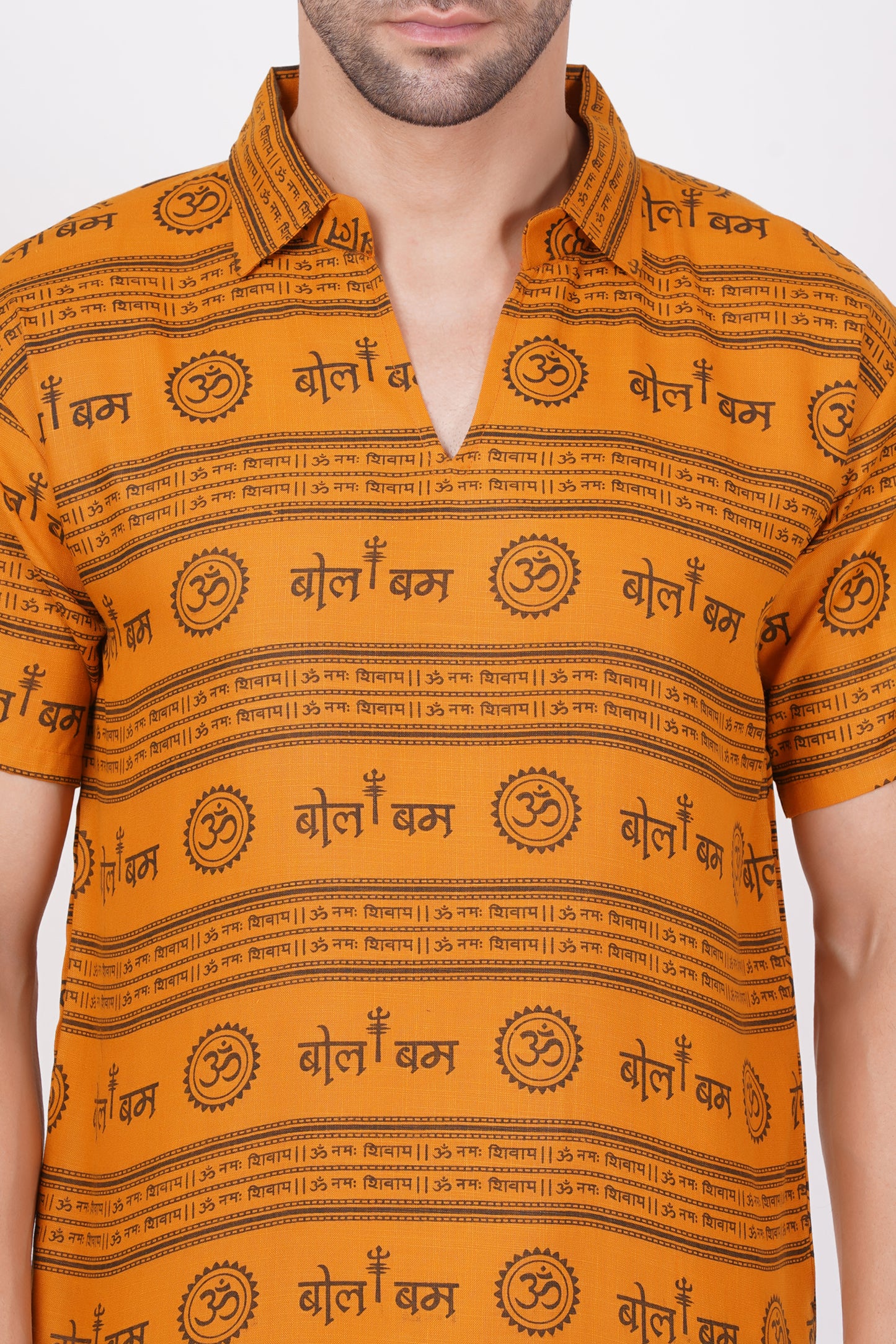 AXOLOTL Premium Lord Mhakaal Bol Bam Religious Print Cotton Blend Men Short Kurta