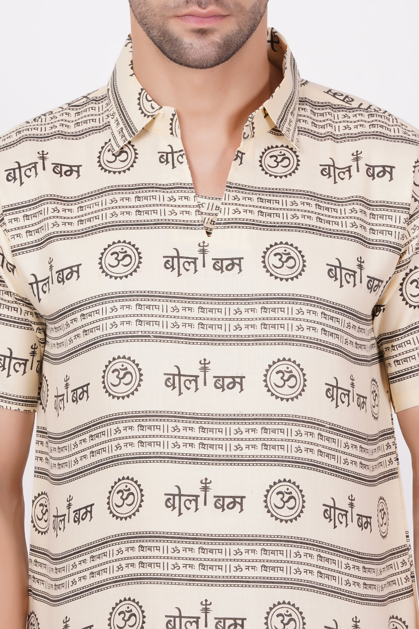 AXOLOTL Premium Lord Mhakaal Bol Bam Religious Print Cotton Blend Men Short Kurta