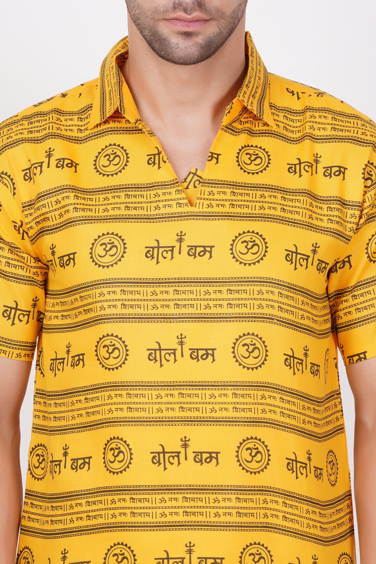 AXOLOTL Premium Lord Mhakaal Bol Bam Religious Print Cotton Blend Men Short Kurta