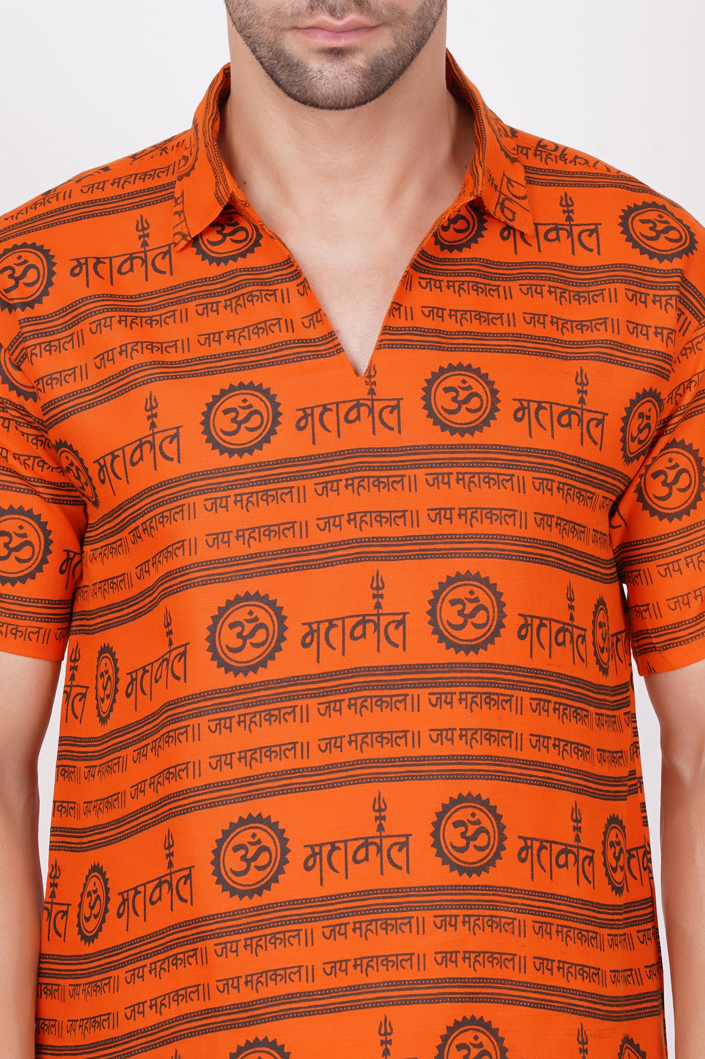 AXOLOTL Premium Lord Mahakaal Religious Print Cotton Blend Men Short Kurta