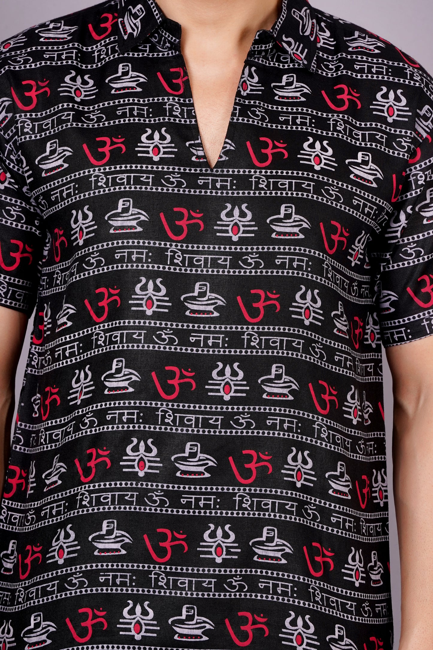 AXOLOTL Premium OmMantra Religious Print Cotton Blend Men Short Kurta