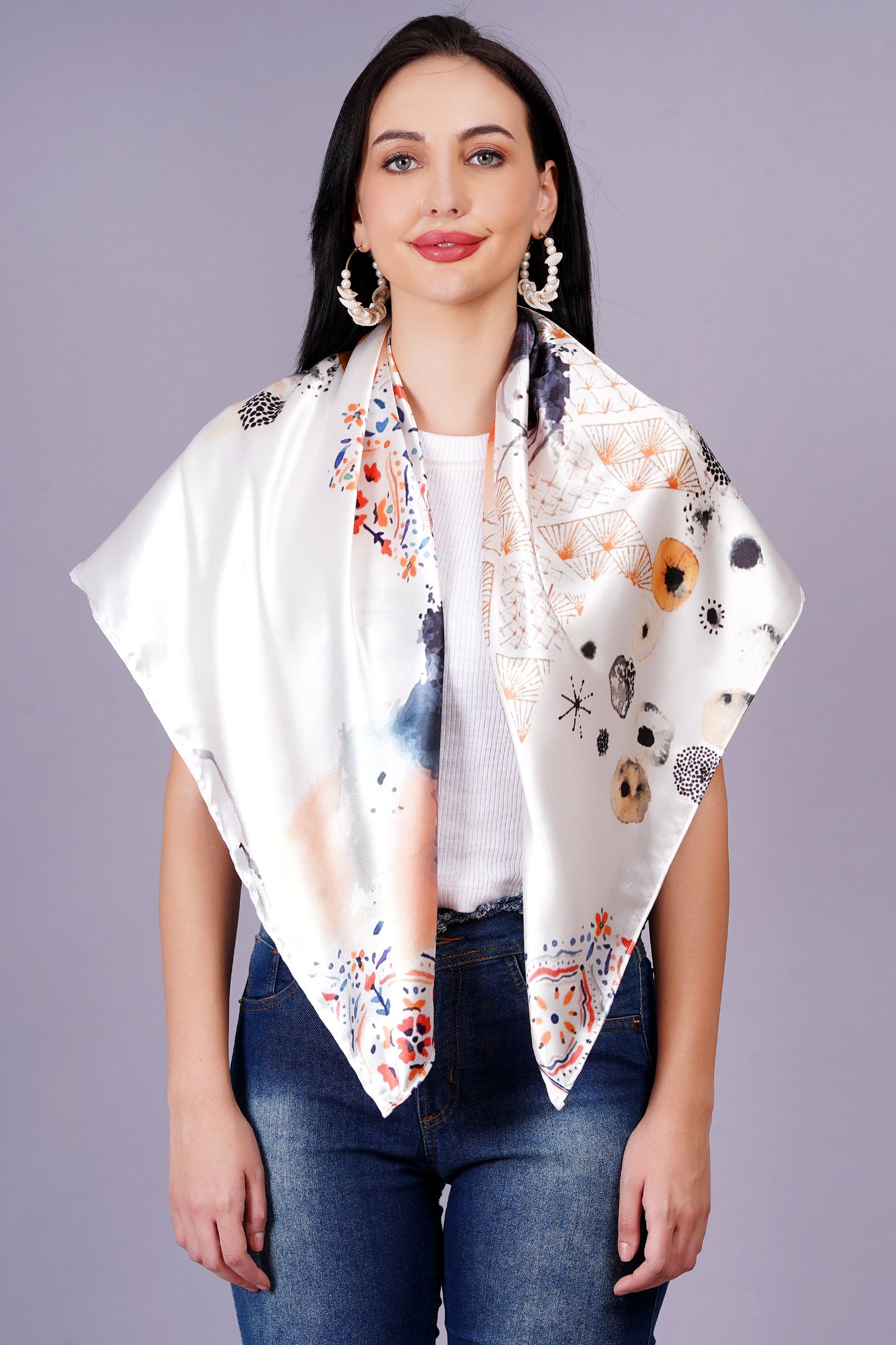 AXOLOTL Satin Silky Elegant Women Digital Print Scarf