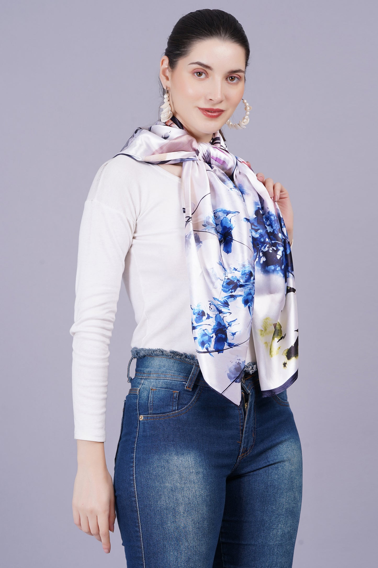 AXOLOTL Satin Silky Elegant Women Digital Print Scarf