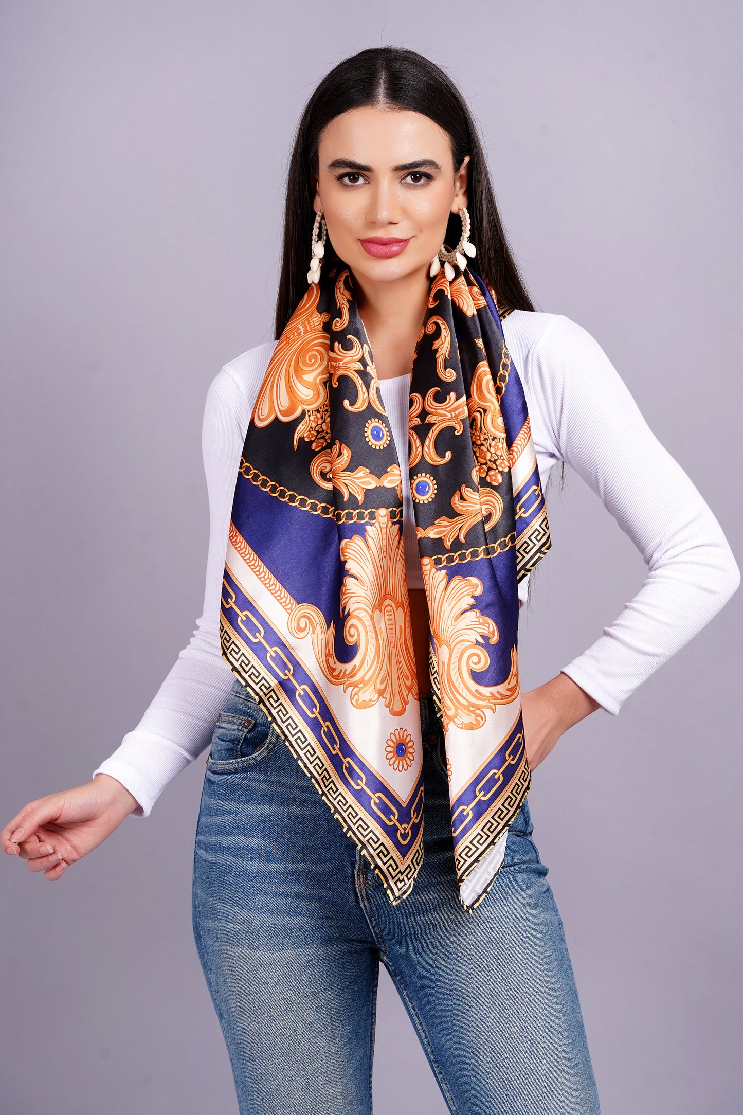 AXOLOTL Satin Silky Elegant Women Digital Print Scarf