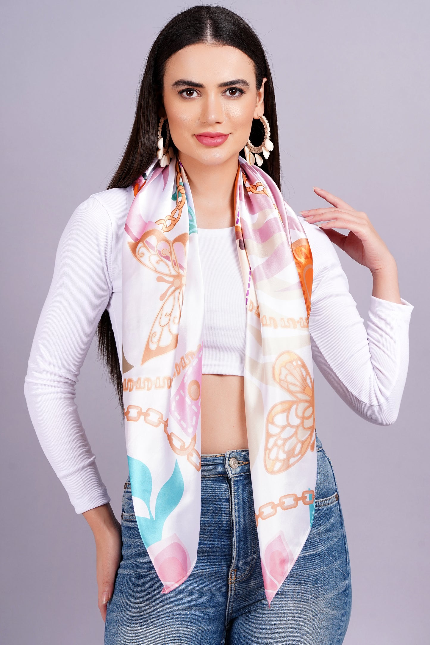 AXOLOTL Satin Silky Elegant Women Digital Print Scarf