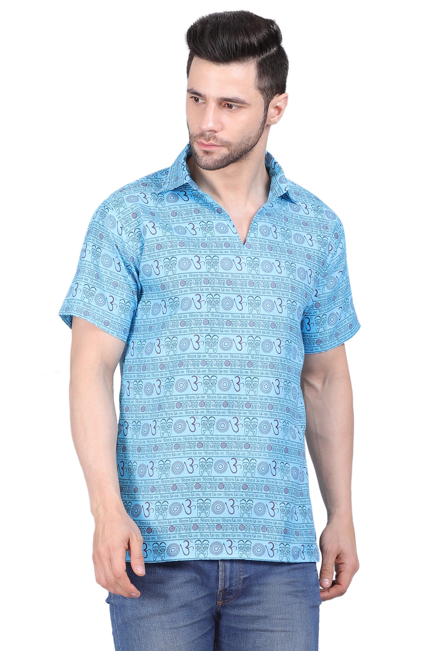 AXOLOTL Premium Om Mantra Religious Print Cotton Blend Men Short Kurta