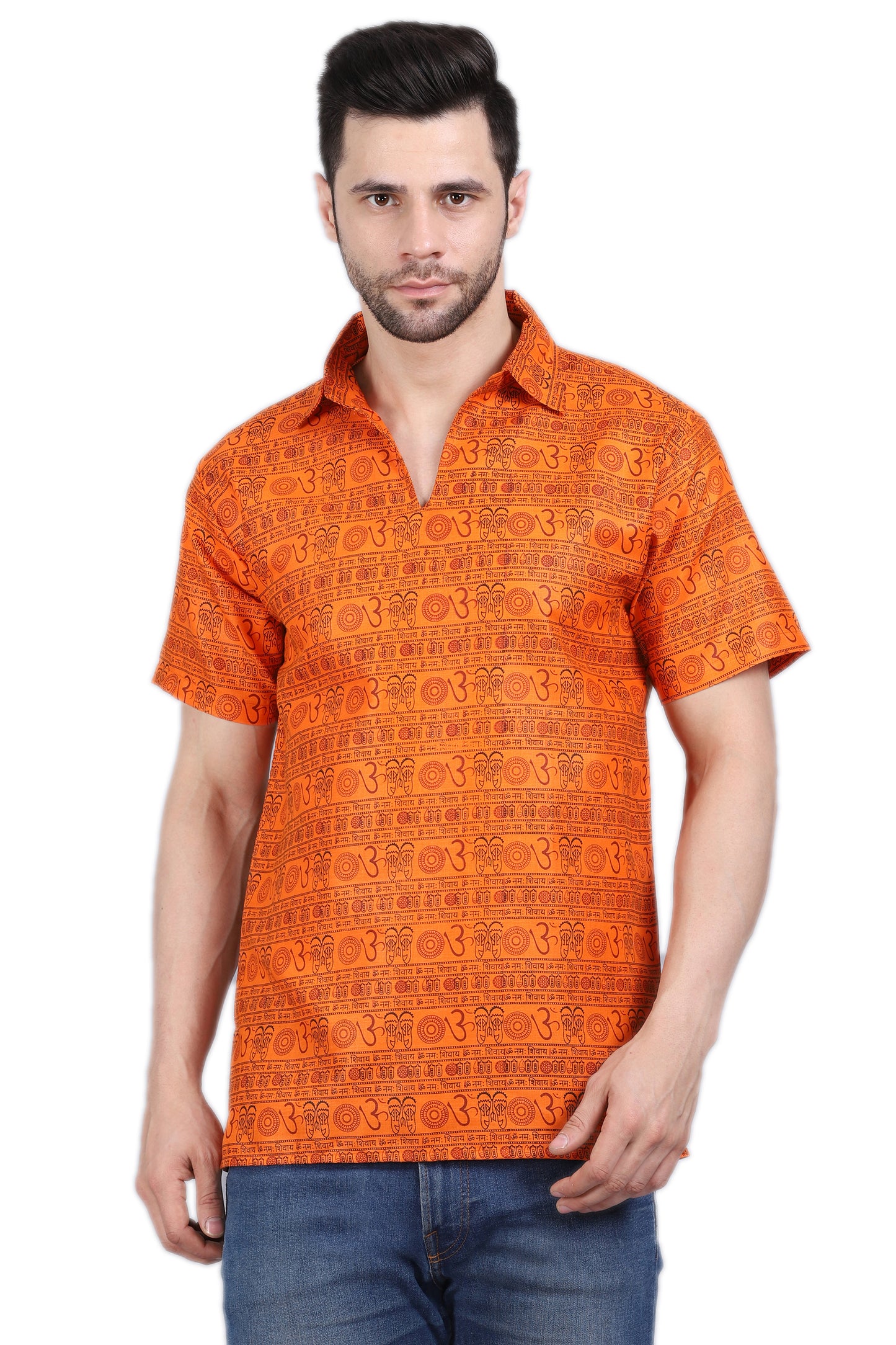 AXOLOTL Premium Om Mantra Religious Print Cotton Blend Men Short Kurta