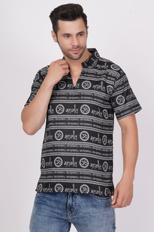 AXOLOTL Premium Lord Mahakaal Religious Print Cotton Blend Men Short Kurta