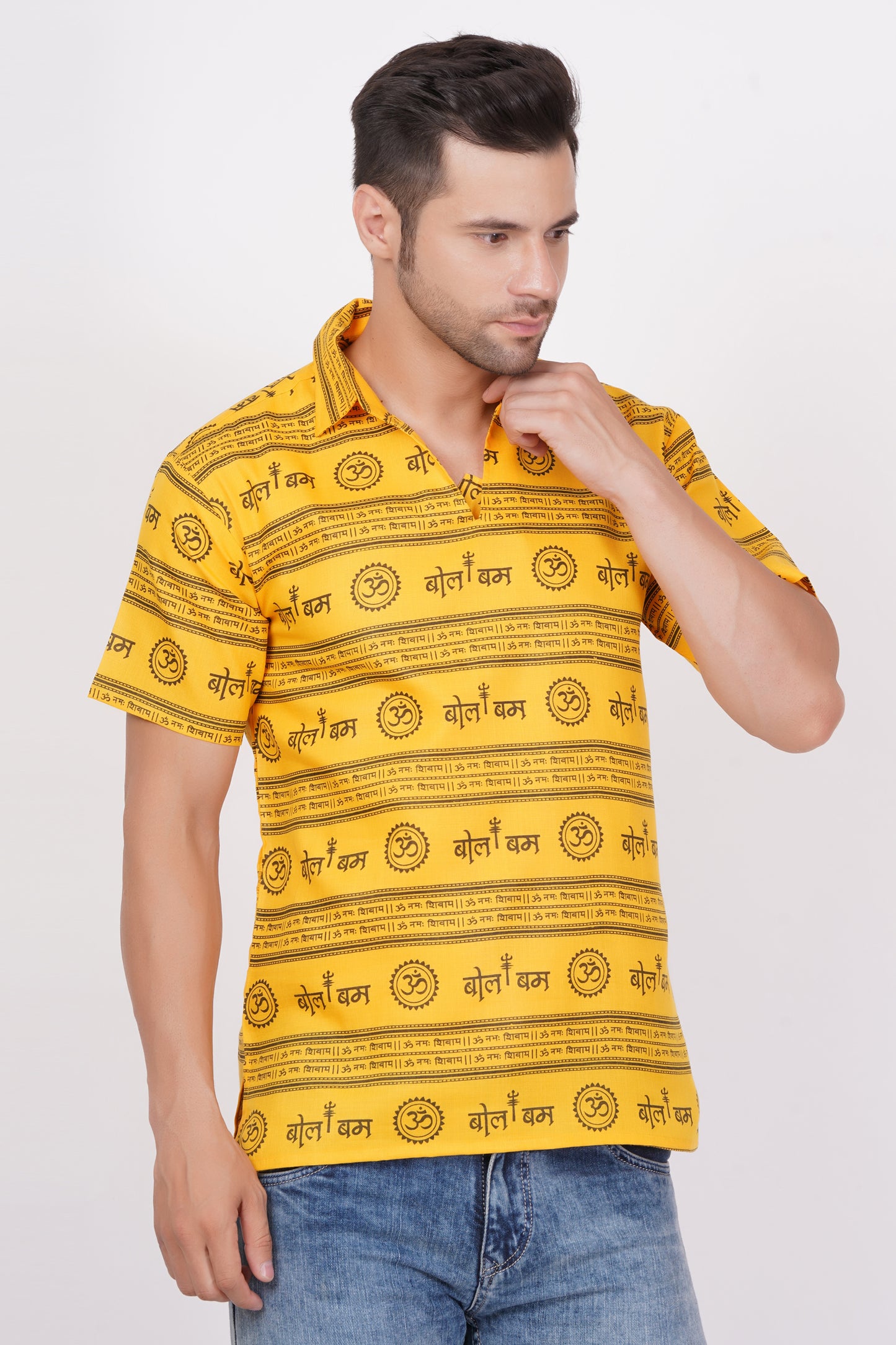 AXOLOTL Premium Lord Mhakaal Bol Bam Religious Print Cotton Blend Men Short Kurta