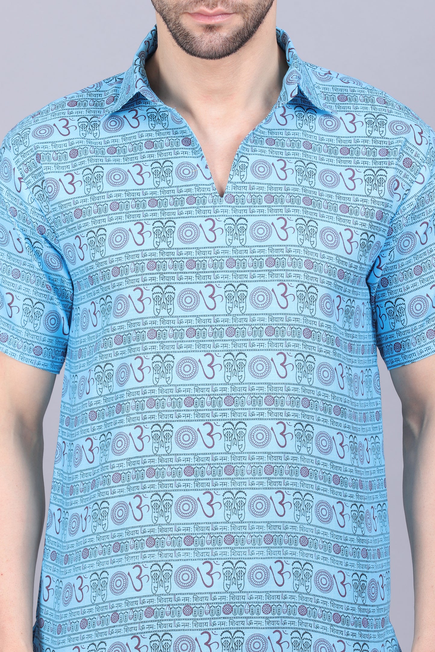 AXOLOTL Premium Om Mantra Religious Print Cotton Blend Men Short Kurta