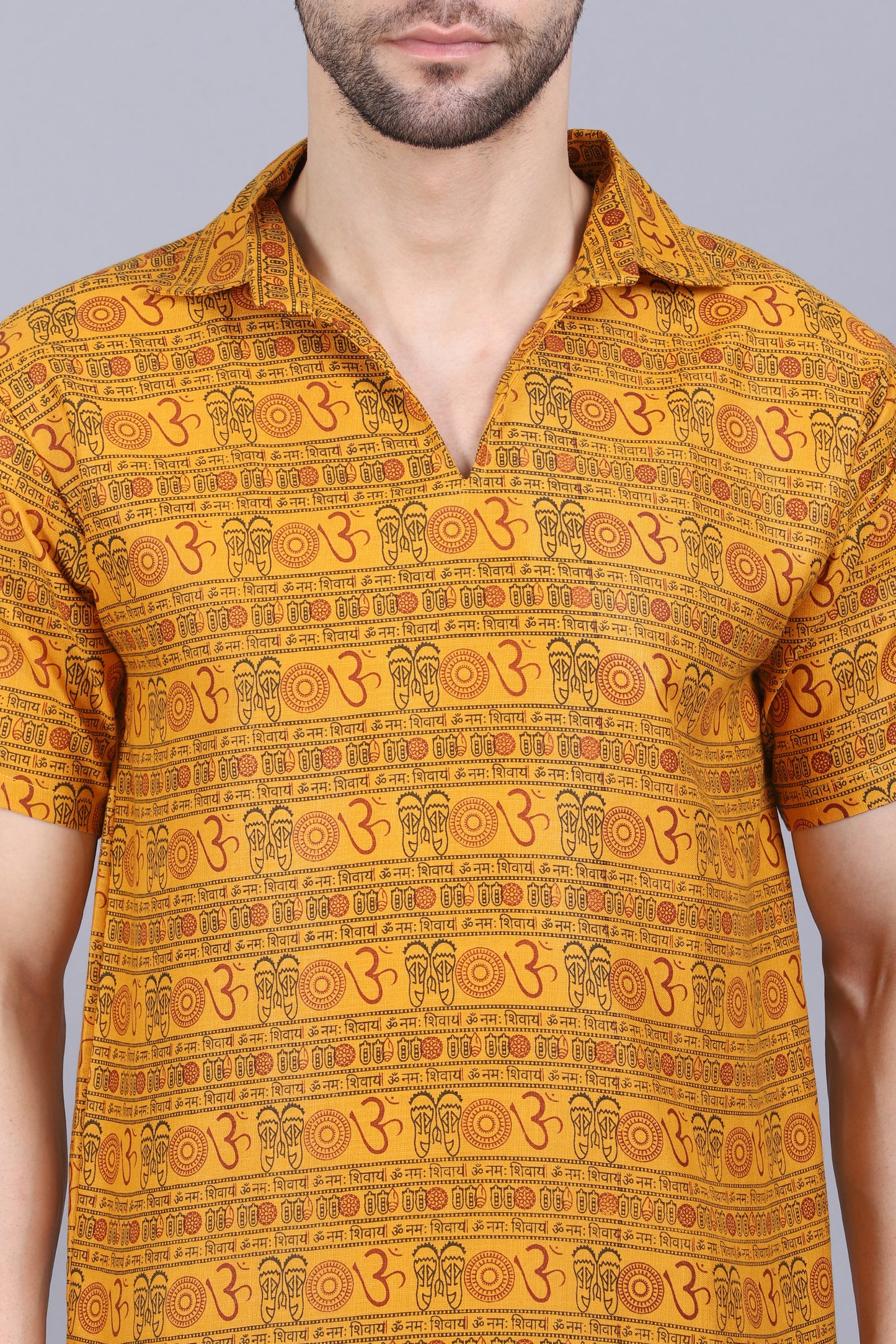 AXOLOTL Premium Om Mantra Religious Print Cotton Blend Men Short Kurta