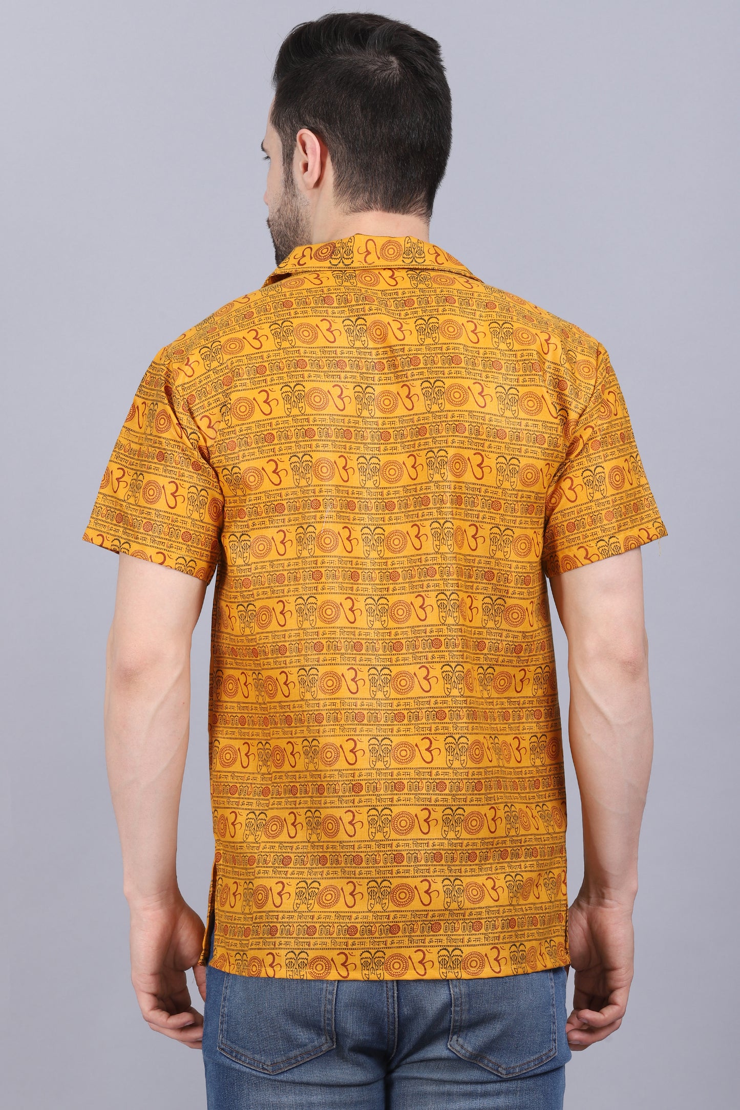 AXOLOTL Premium Om Mantra Religious Print Cotton Blend Men Short Kurta