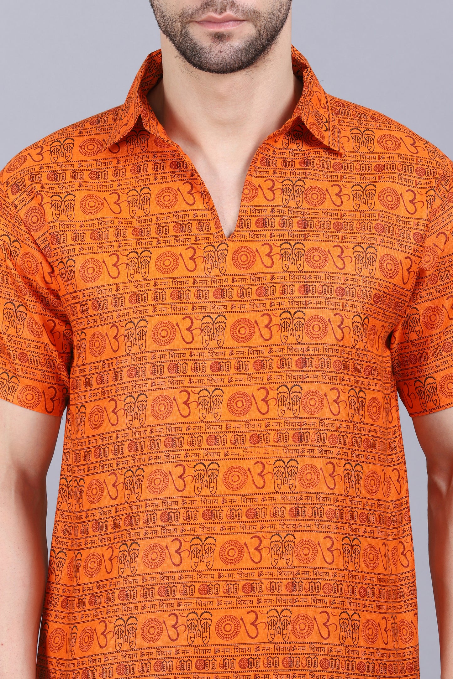 AXOLOTL Premium Om Mantra Religious Print Cotton Blend Men Short Kurta