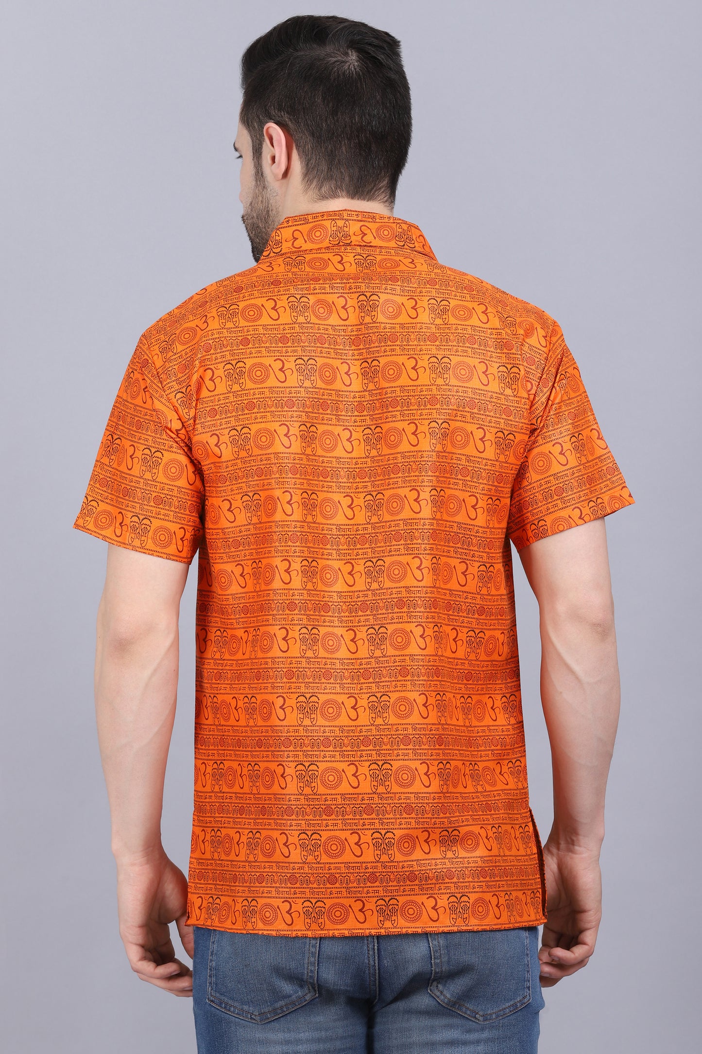 AXOLOTL Premium Om Mantra Religious Print Cotton Blend Men Short Kurta