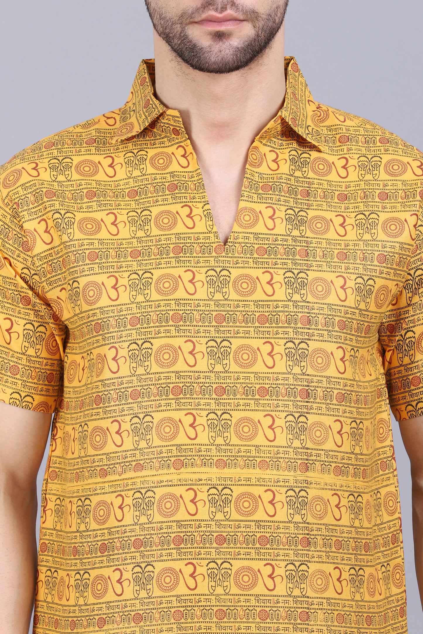 AXOLOTL Premium Om Mantra Religious Print Cotton Blend Men Short Kurta